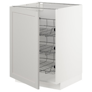 METOD Base cabinet with wire baskets, white/Lerhyttan light grey, 60x60 cm