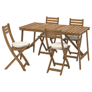 ASKHOLMEN Table+4 folding chairs, outdoor, dark brown/Frösön/Duvholmen beige, 143x75 cm