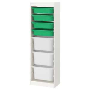 TROFAST Storage combination with boxes, white/green white, 46x30x145 cm