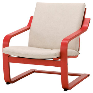 POÄNG Low-back armchair, red/Katorp natural colour/beige