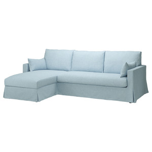 HYLTARP 3-seat sofa w chaise longue, left, Kilanda pale blue