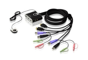 Aten 2-Port USB HDMI/Audio Cable KVM Switch with Remote Port Selector