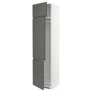 METOD High cab f fridge/freezer w 3 doors, white/Voxtorp dark grey, 60x60x240 cm