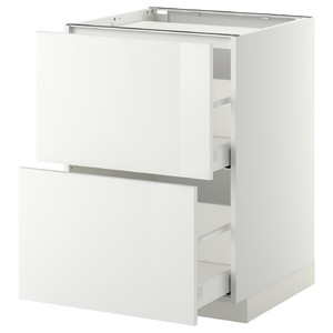METOD / MAXIMERA Base cab f hob/2 fronts/2 drawers, white, Ringhult white, 60x60 cm
