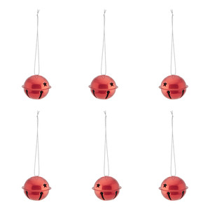 Christmas Hanging Decoration Jingle Bell 40mm 6pcs, metal, red