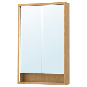 FAXÄLVEN Mirror cabinet w built-in lighting, oak effect, 60x15x95 cm