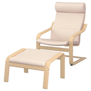 POÄNG Armchair and footstool, white stained oak veneer/Glose eggshell