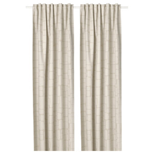 LÖNNSTÄVMAL Block-out curtains, 1 pair, beige, 145x300 cm