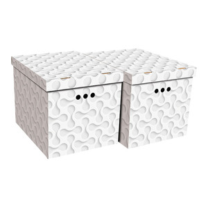 Decorative Storage Box XL, white waves, 2-pack