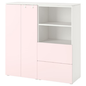 SMÅSTAD / PLATSA Storage combination, white/pale pink, 120x42x123 cm
