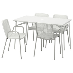 TORPARÖ Table+4 chairs w armrests, outdoor, white/white/grey, 130 cm