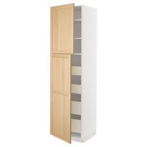 METOD / MAXIMERA Hi cab w 2 doors/4 drawers, white/Forsbacka oak, 60x60x220 cm