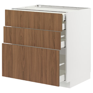 METOD / MAXIMERA Base cb 3 frnts/2 low/1 md/1 hi drw, white/Tistorp brown walnut effect, 80x60 cm