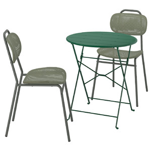 SUNDSÖ / ENSHOLM Table+2 chairs, outdoor, green/green, 65 cm