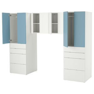 SMÅSTAD / PLATSA Storage combination, white/blue, 240x57x181 cm