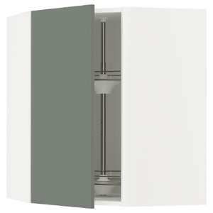 METOD Corner wall cabinet with carousel, white/Nickebo matt grey-green, 68x80 cm