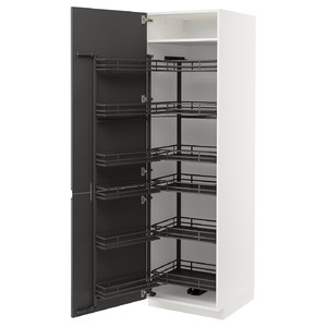 METOD High cabinet with pull-out larder, white/Voxtorp dark grey, 60x60x200 cm