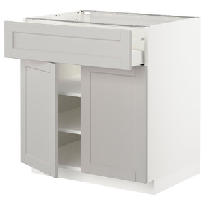 METOD / MAXIMERA Base cabinet with drawer/2 doors, white/Lerhyttan light grey, 80x60 cm