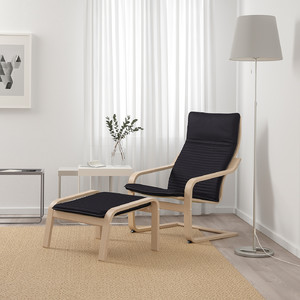 POÄNG Armchair and footstool, white stained oak veneer/Knisa black