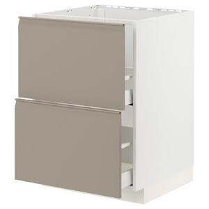 METOD / MAXIMERA Base cab f sink+2 fronts/2 drawers, white/Upplöv matt dark beige, 60x60 cm