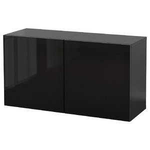 BESTÅ Wall-mounted cabinet combination, black-brown Glassvik/black smoked glass, 120x42x64 cm