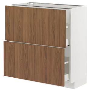 METOD/MAXIMERA Base cabinet with 2 drawers, white/Tistorp brown walnut effect, 80x37 cm