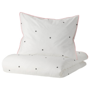 VÄNKRETS Duvet cover and pillowcase, dot pattern white, pink, 150x200/50x60 cm