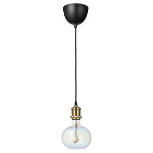 JÄLLBY / MOLNART Pendant lamp with light bulb, brass-plated/ellipse shaped multicolour