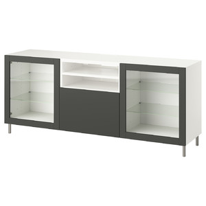 BESTÅ TV bench with drawers, white Sindvik/Lappviken dark grey, 180x42x74 cm