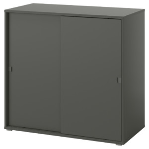 VIHALS Cabinet with sliding doors, dark grey, 95x47x90 cm