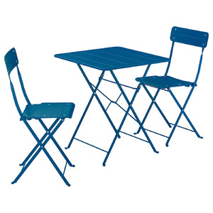 SUNDSÖ Table and 2 folding chairs, outdoor dark blue/dark blue, 65x65 cm