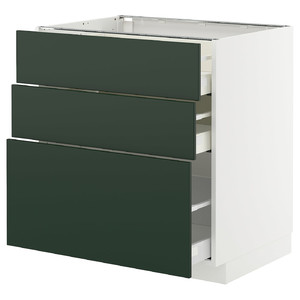 METOD / MAXIMERA Base cabinet with 3 drawers, white/Havstorp deep green, 80x60 cm