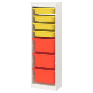 TROFAST Storage combination with boxes, white/yellow orange, 46x30x145 cm