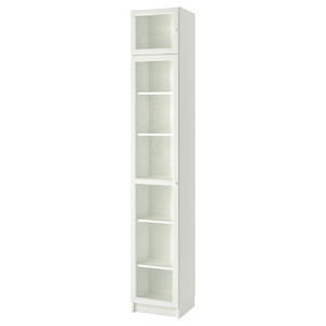 BILLY / OXBERG Bookcase w height extension ut/drs, white/glass, 40x42x237 cm