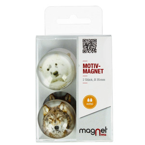 Glass Motiv Magnet 3.5cm 2pcs Wolf/Bear