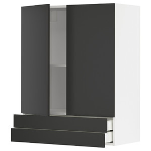 METOD / MAXIMERA Wall cabinet w 2 doors/2 drawers, white/Nickebo matt anthracite, 80x100 cm