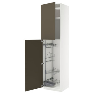 METOD High cabinet with cleaning interior, white/Havstorp brown-beige, 60x60x240 cm