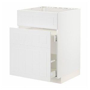 METOD / MAXIMERA Base cab f sink+3 fronts/2 drawers, white/Stensund white, 60x60 cm