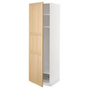 METOD High cabinet w shelves/wire basket, white/Forsbacka oak, 60x60x200 cm