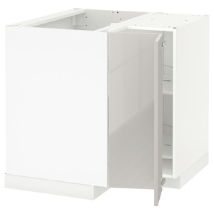 METOD Corner base cabinet with carousel, white, Ringhult light grey, 88x88 cm