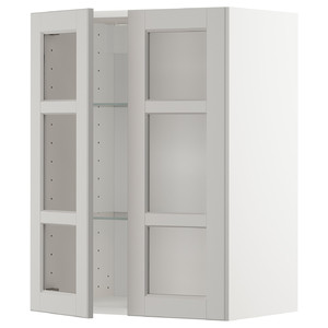 METOD Wall cabinet w shelves/2 glass drs, white/Lerhyttan light grey, 60x80 cm