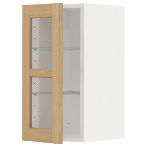 METOD Wall cabinet w shelves/glass door, white/Forsbacka oak, 30x60 cm