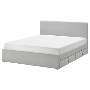 GLADSTAD Upholstered bed, 4 storage boxes, Kabusa light grey, 140x200 cm