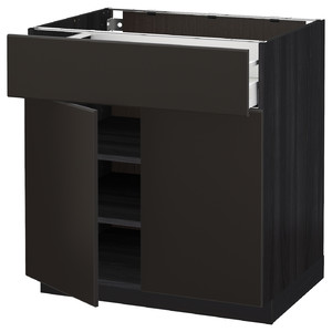 METOD / MAXIMERA Base cabinet with drawer/2 doors, black/Kungsbacka anthracite, 80x60 cm