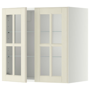 METOD Wall cabinet w shelves/2 glass drs, white/Bodbyn off-white, 60x60 cm