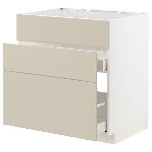 METOD / MAXIMERA Base cab f sink+3 fronts/2 drawers, white/Havstorp beige, 80x60 cm