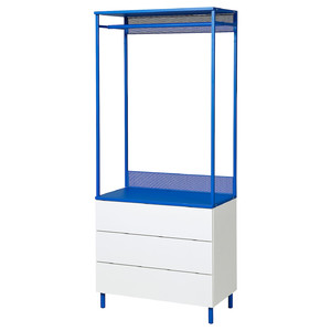 PLATSA Open wardrobe with 3 drawers, white Fonnes/blue, 80x42x191 cm