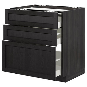 METOD/MAXIMERA Base cab f hob/3 fronts/3 drawers, black/Lerhyttan black stained, 80x61.8x88 cm