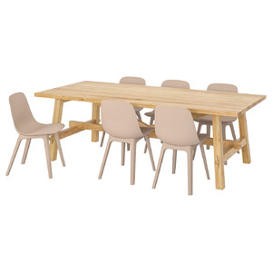 MÖCKELBY / ODGER Table and 6 chairs, oak, white/beige, 235x100 cm