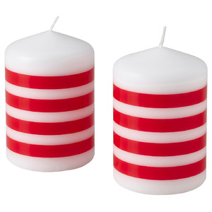 VINTERFINT Unscented pillar candle, stripe pattern red/white, 10 cm